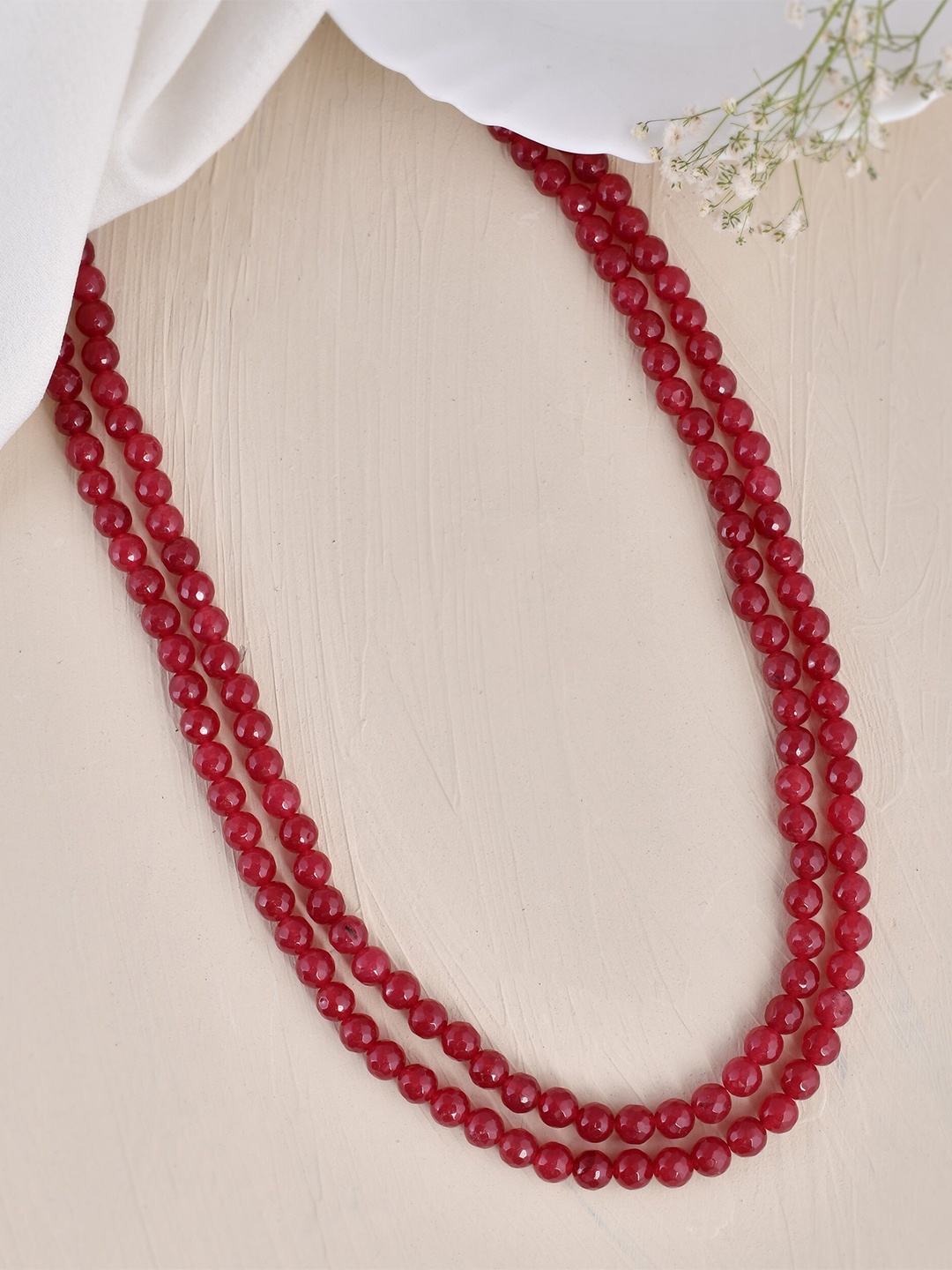 

Silvermerc Designs Stones Beaded Layered Necklace, Red