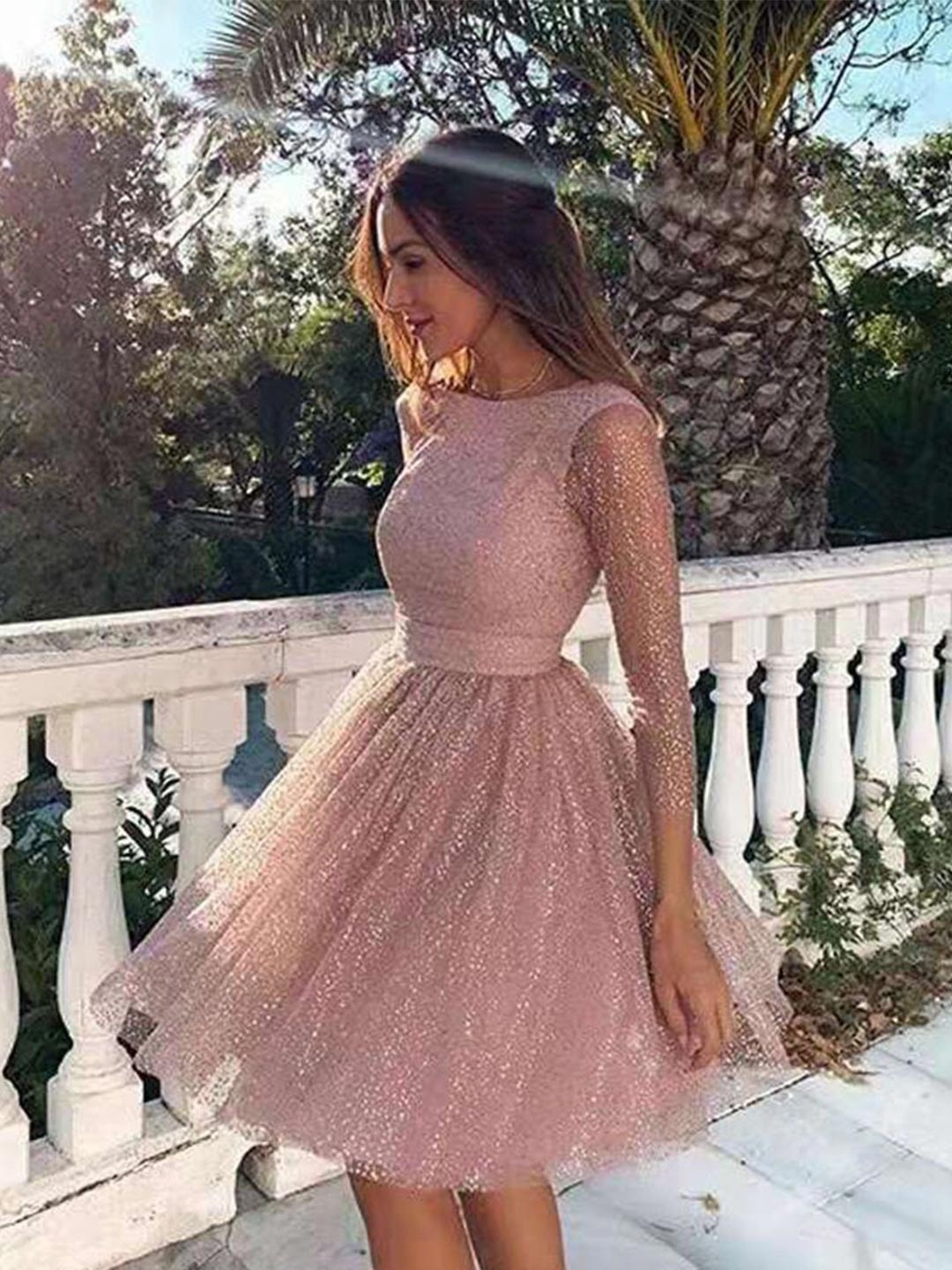 

StyleCast Round Neck Three Quarter Sleeve Fit and Flare Dress, Pink