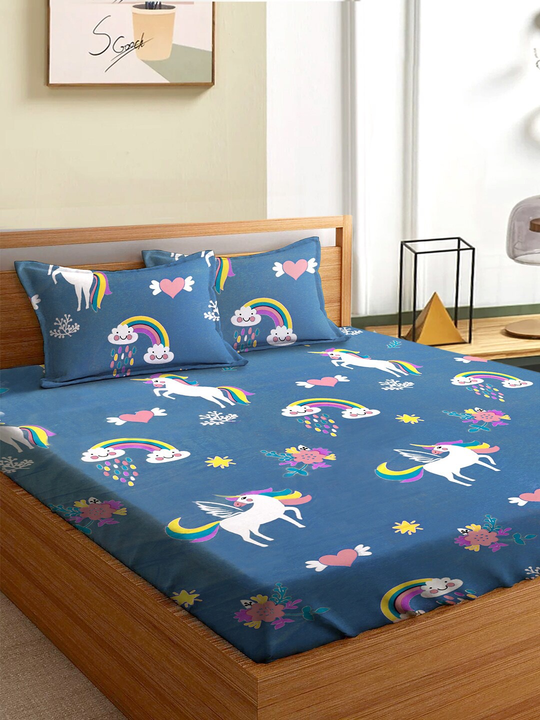 

Aura Grey & Yellow 180 TC Abstract Queen Bedsheet with 2 Pillow Covers