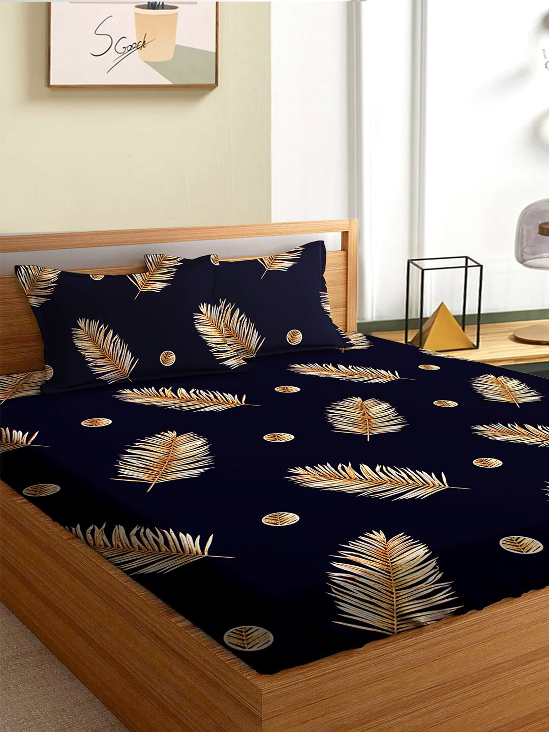 

Aura Blue and Brown Geometric 180 TC Queen Bedsheet with 2 Pillow Covers