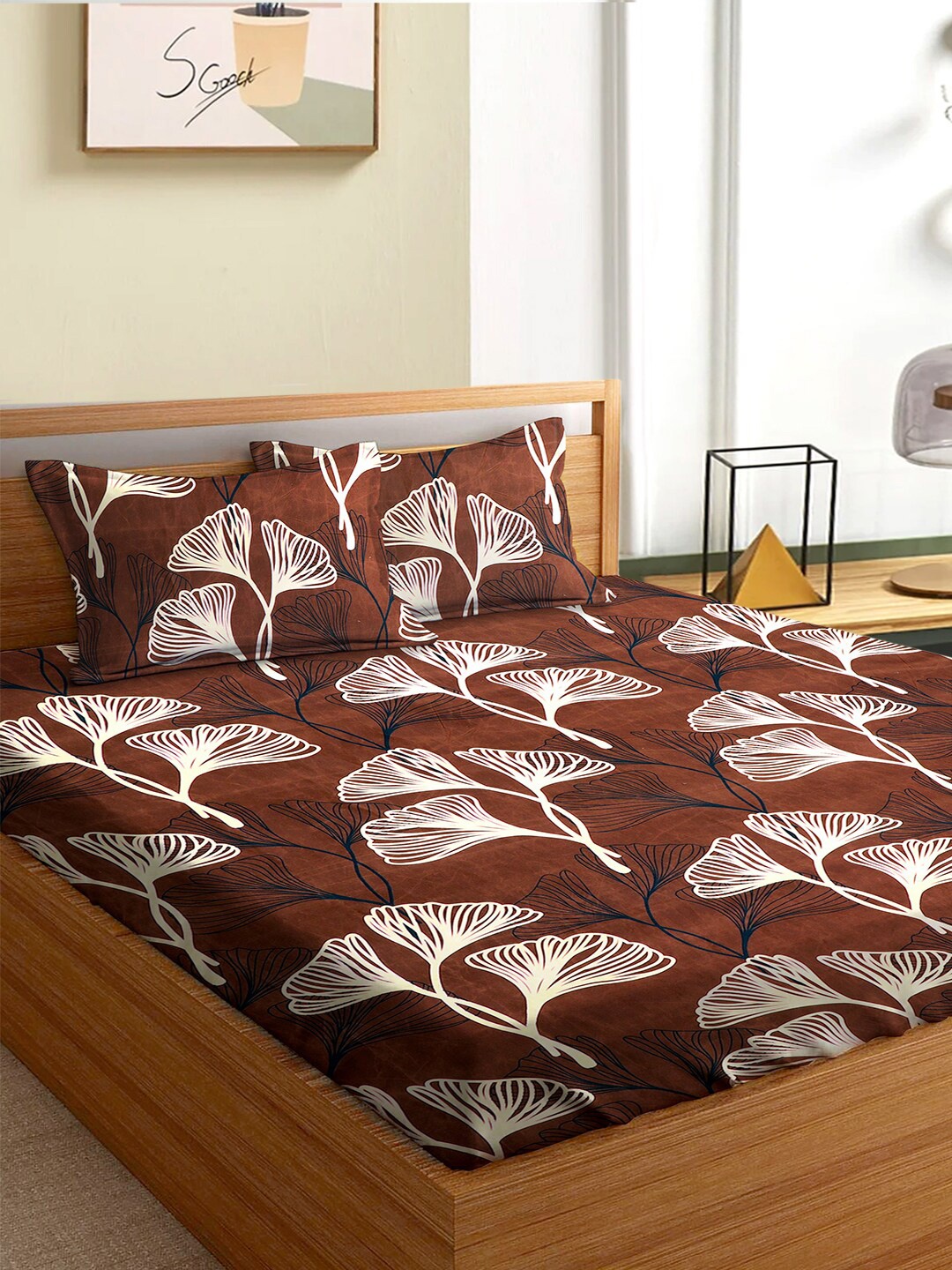 

Aura Brown and White 180 TC Queen Bedsheet with 2 Pillow Covers