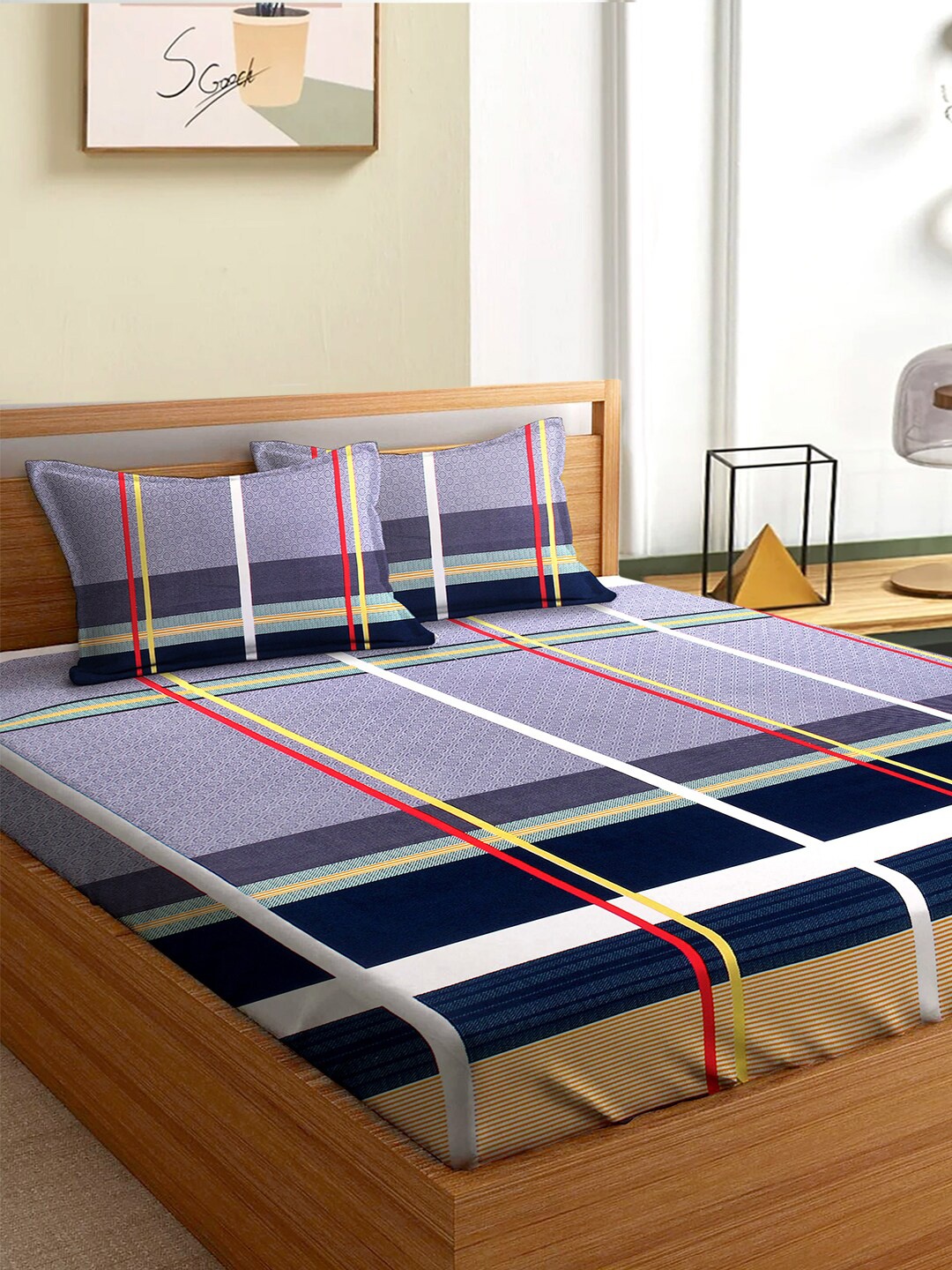 

Aura Blue and Grey 180 TC Queen Bedsheet with 2 Pillow Covers