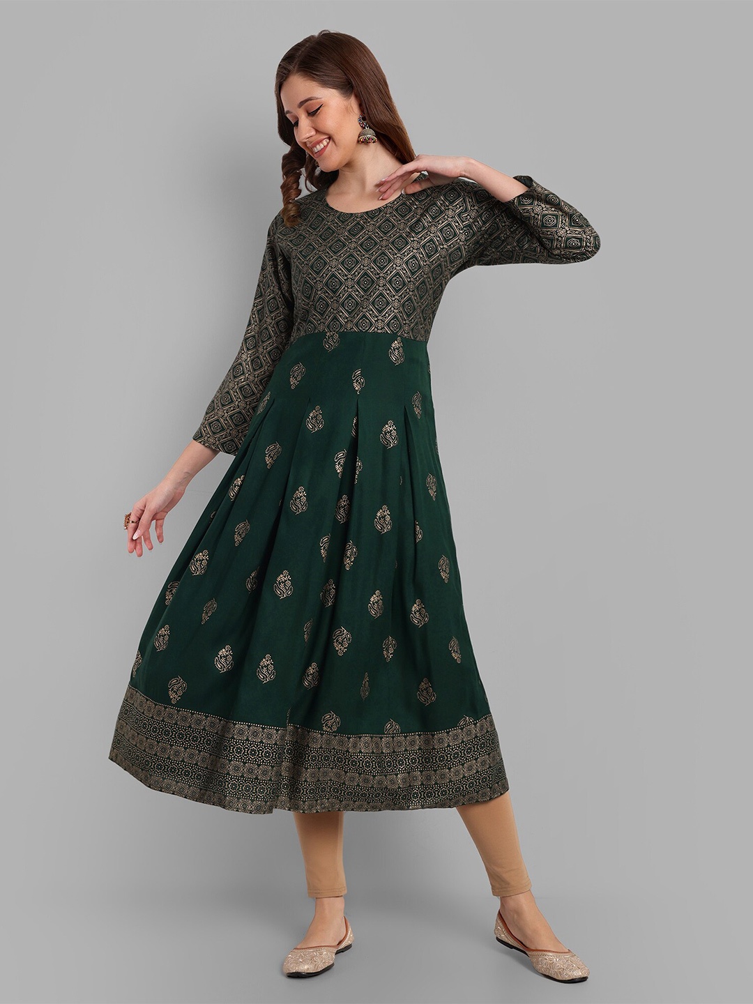 

BRASK INDIA Printed Anarkali Kurta, Green