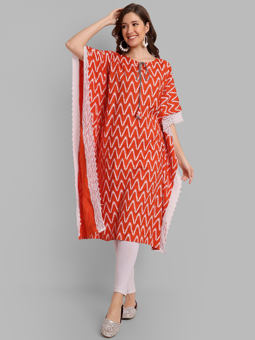 

BRASK INDIA Chevron Printed Kaftan Kurta, Orange