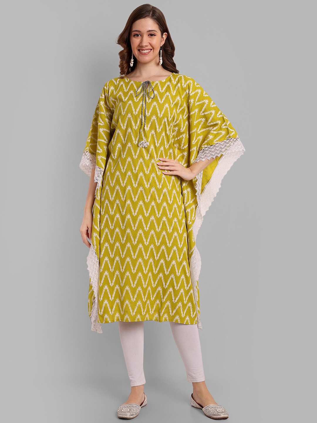 

BRASK INDIA Chevron Printed Kaftan Kurta, Green