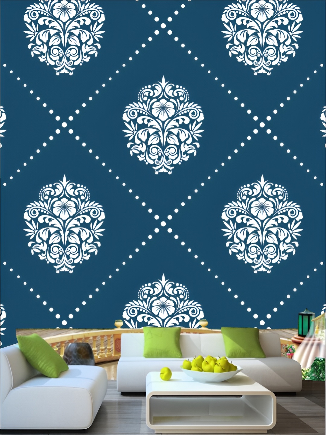 

KSHIRSA Teal-Blue & White Floral-Printed Self-Adhesive Removable Wallpaper