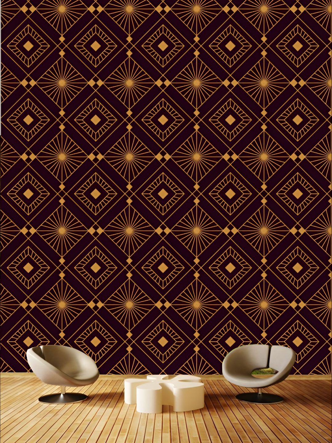 

KSHIRSA Brown & Orange-Coloured Geometric-Printed Self-Adhesive Removable Wallpaper, Coffee brown