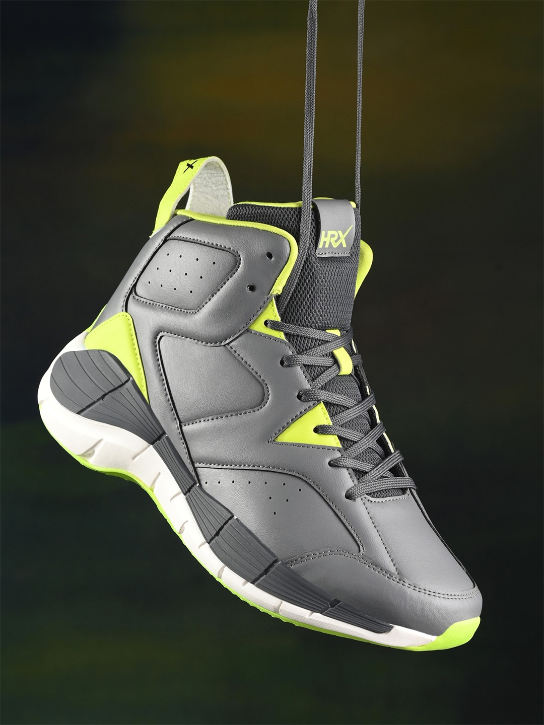 

HRX by Hrithik Roshan Men Grey & Lime Green Rebound Mid Top Colourblocked Comfort Sneakers