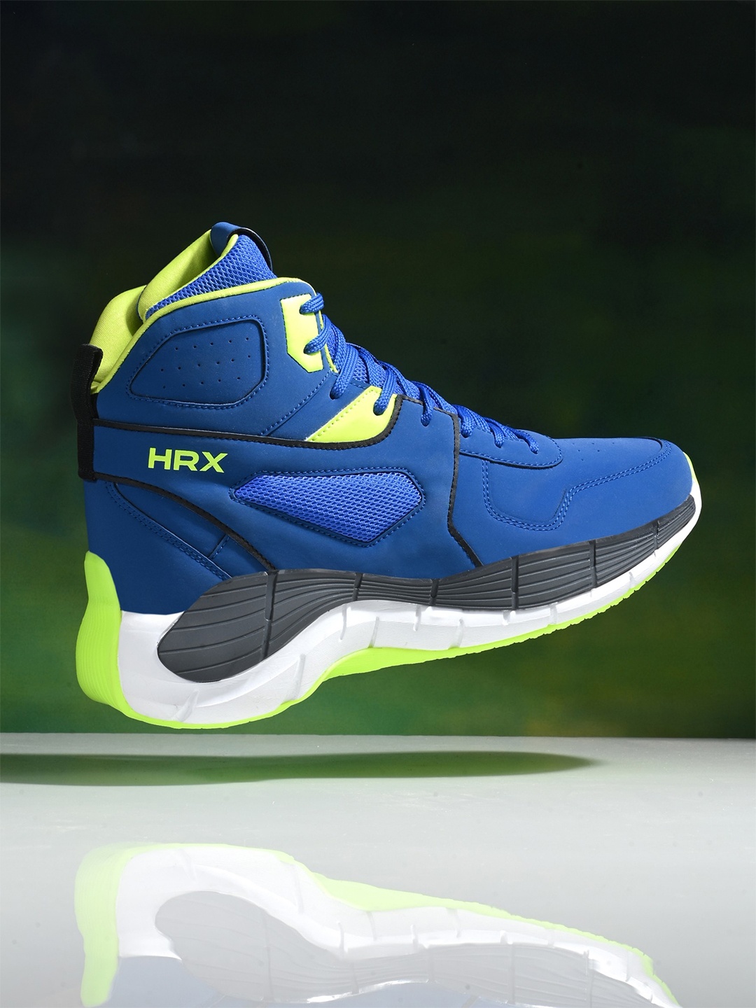 

HRX by Hrithik Roshan Men Navy Blue & Lime Green Rebound Mid Top Perforations Sneakers