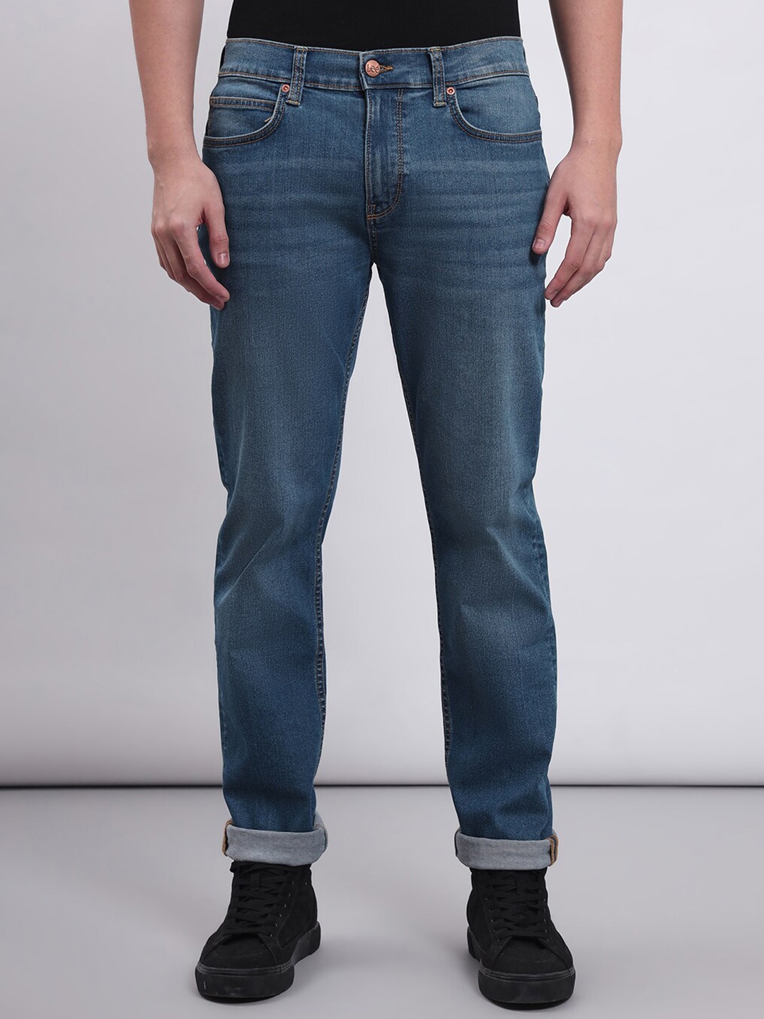 

Lee Men Slim Fit Stretchable Mid Rise Clean Look Stretchable Jeans, Blue