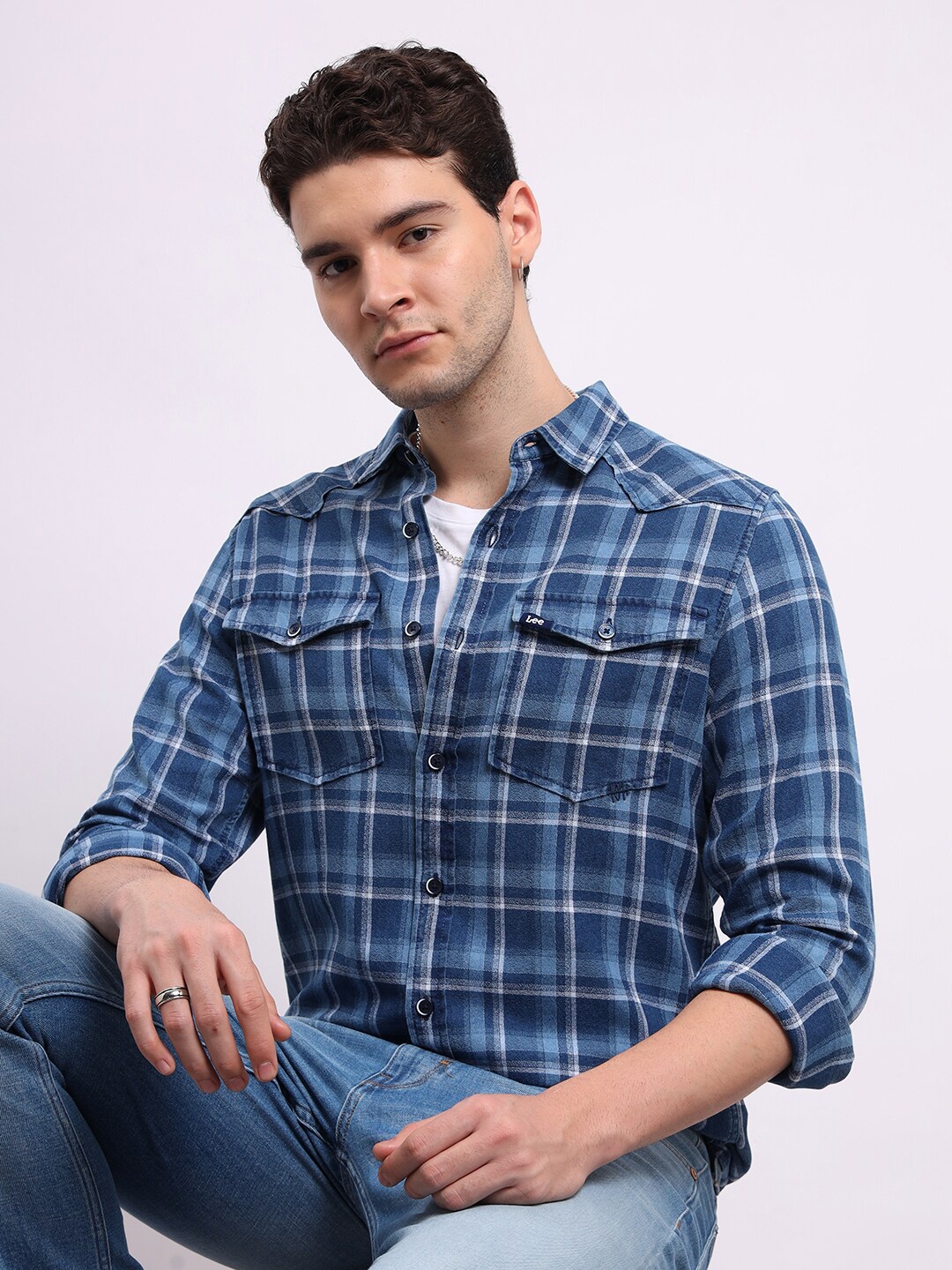 

Lee Tartan Checks Classic Fit Pure Cotton Shirt, Blue