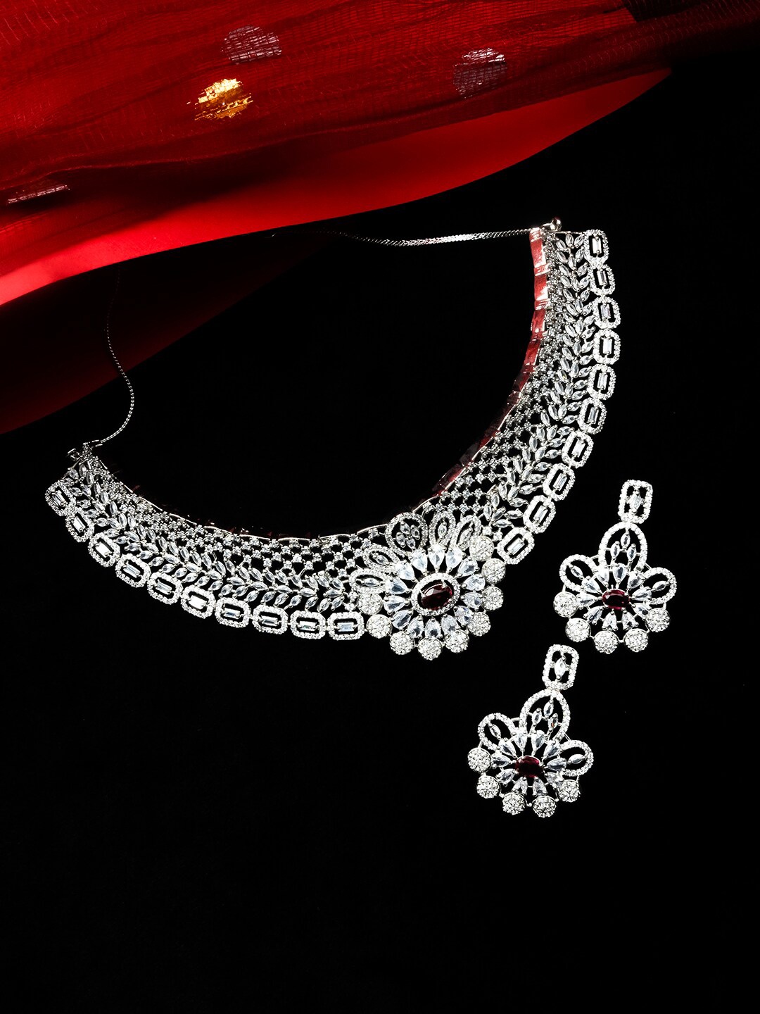 

StileAdda Silver-Plated American Diamond Studded Jewellery Set