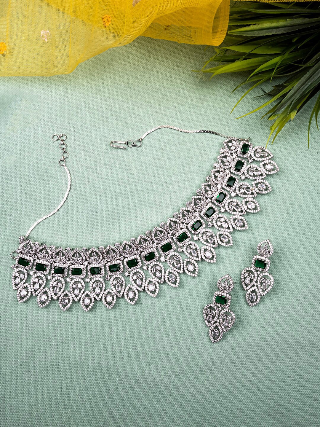 

StileAdda Silver Plated American Diamond Studded Jewellery Set