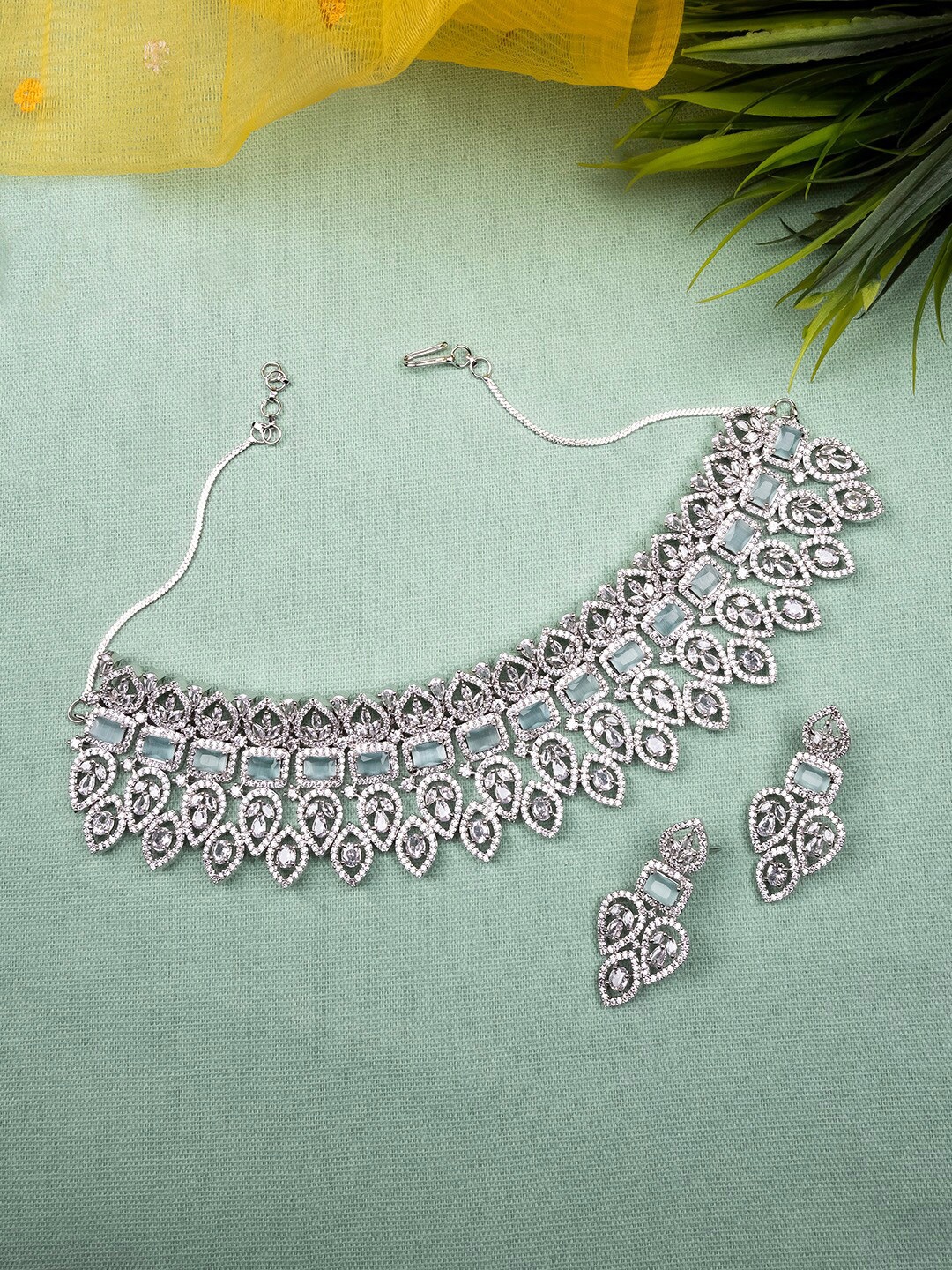 

StileAdda Silver-Plated American Diamond Stone Studded Jewellery Set