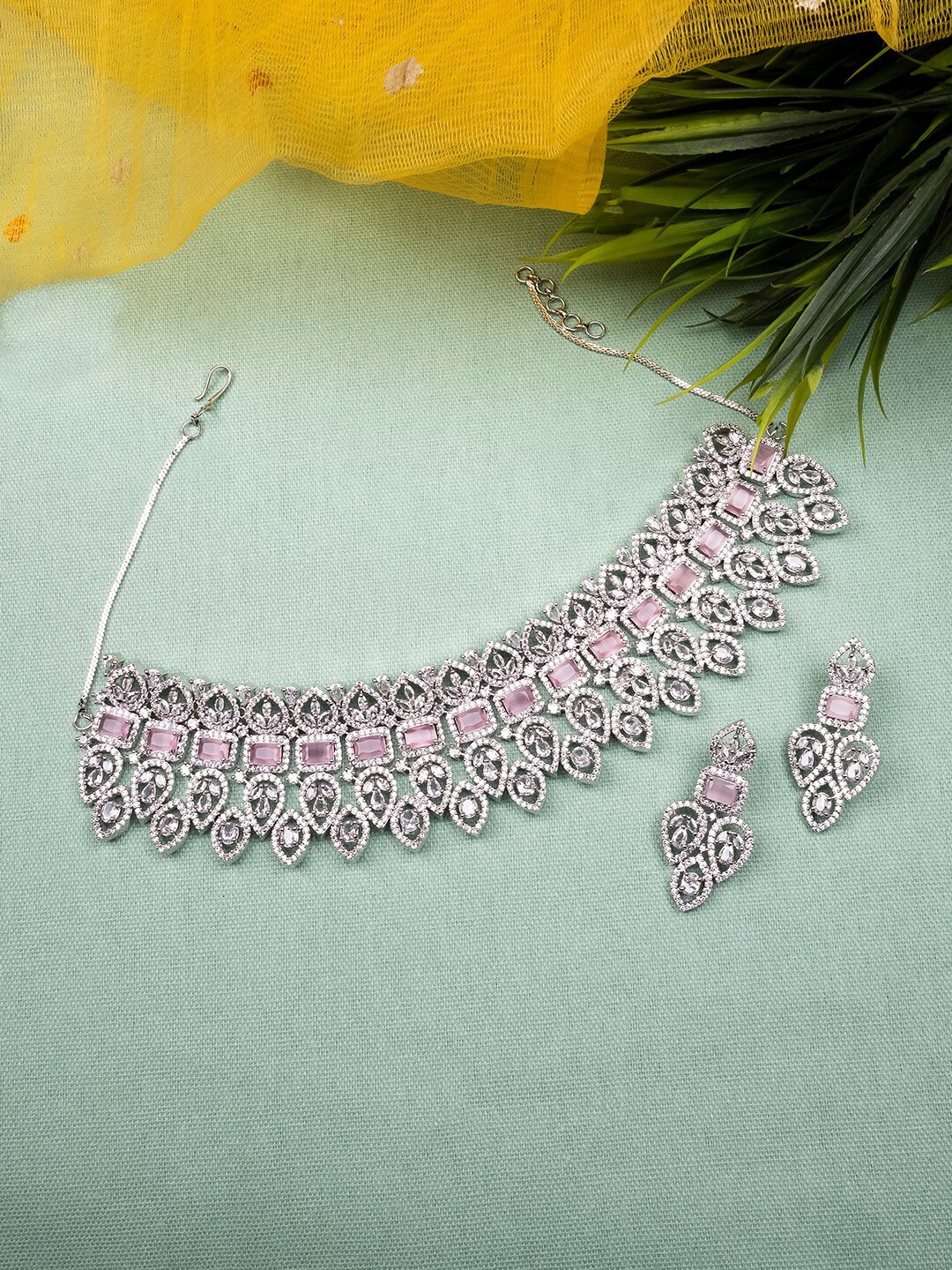 

StileAdda Silver Plated American Diamond Studded Jewellery Set