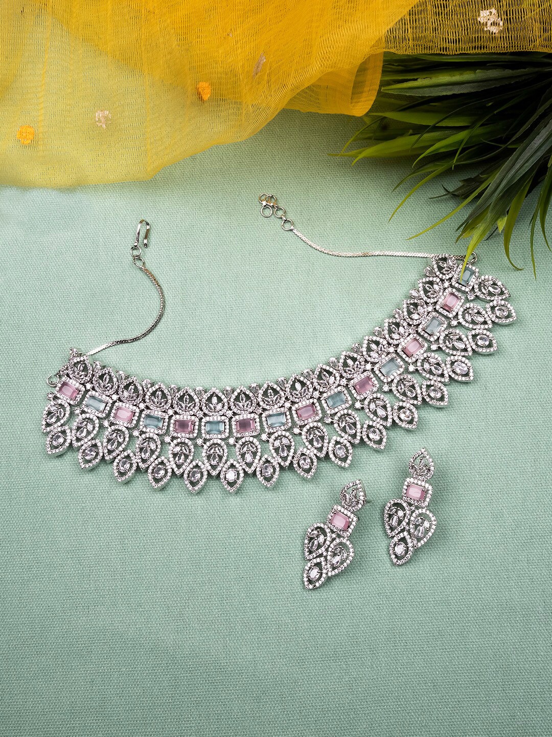 

StileAdda Silver-Plated American Diamond Studded Jewellery Set