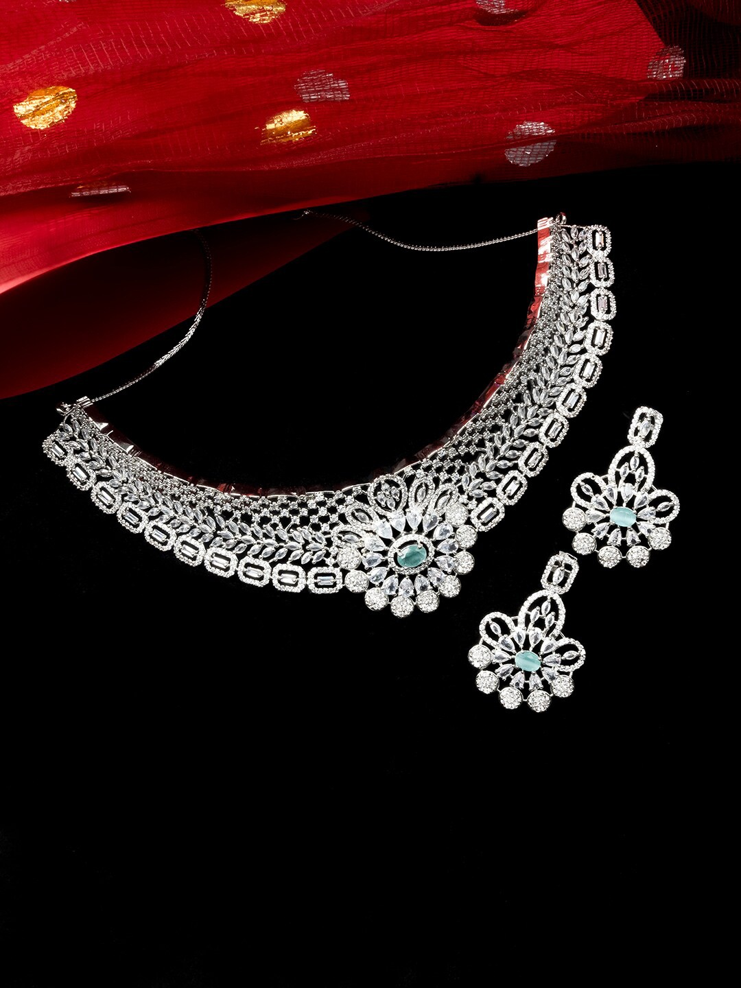 

StileAdda Silver Plated American Diamond Studded Jewellery Set