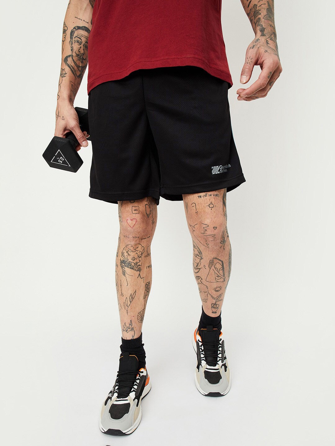 

max Men Self Design Shorts, Black