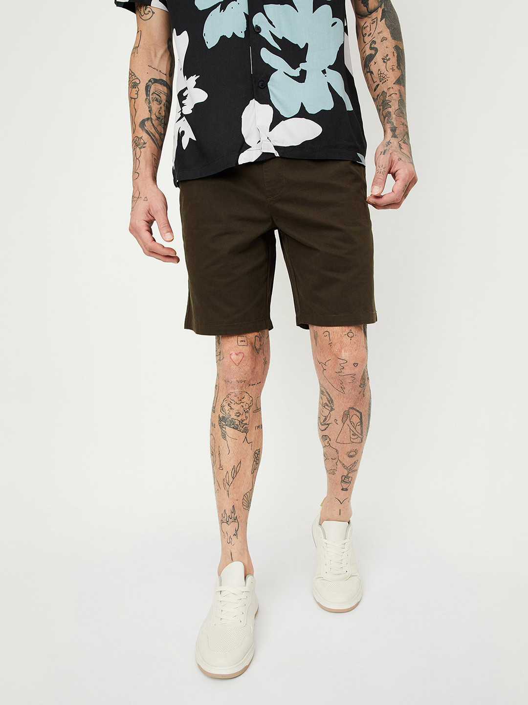 

max Men Mid-Rise Pure Cotton Shorts, Olive