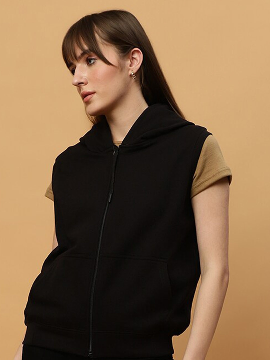 

UnaOne Women Hooded Sleeveless Sweatshirt, Black