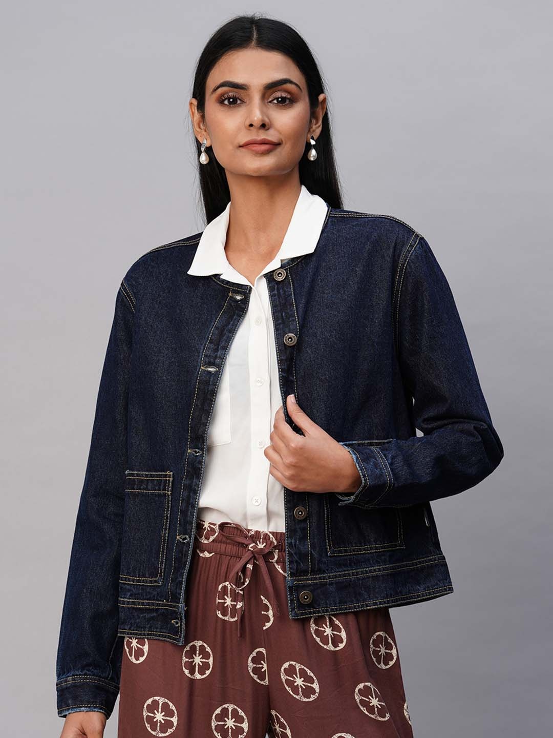 

Chemistry Spread Collar Denim Jacket, Blue