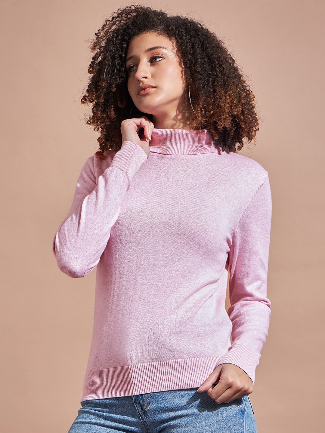 

BAESD Plus Size Turtle Neck Cotton Pullover, Pink