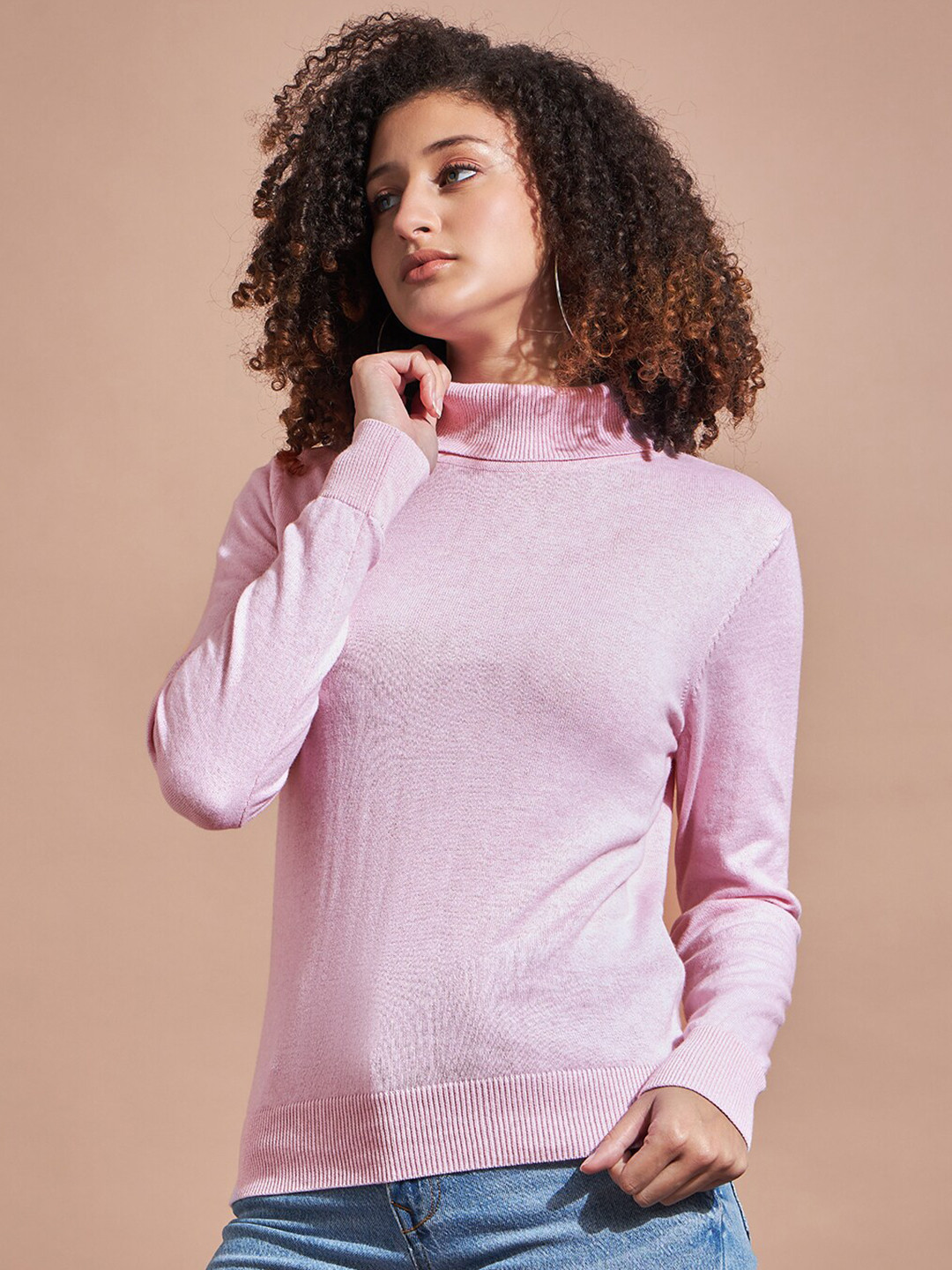 

DressBerry Pink Turtle Neck Cotton Pullover Sweater