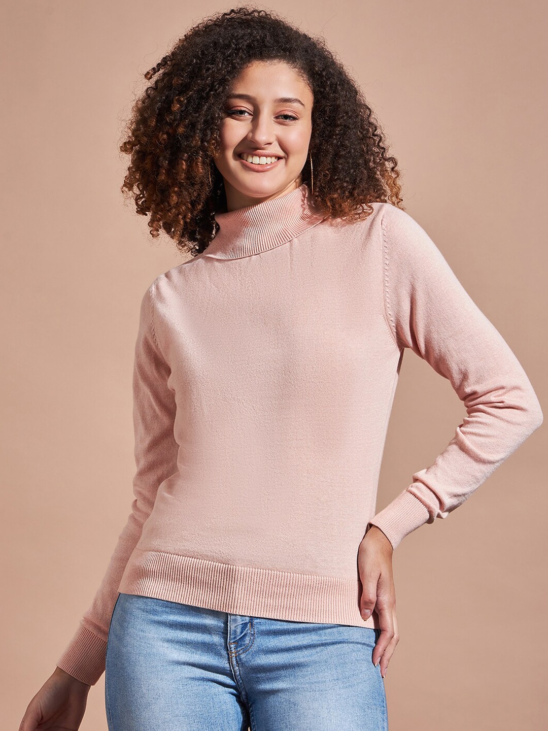 

DressBerry Peach-Coloured Turtle Neck Cotton Pullover Sweater
