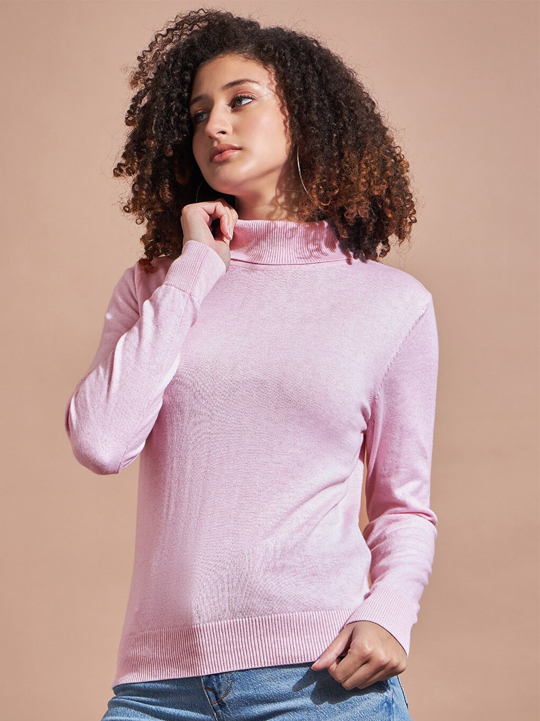 

DressBerry Pink Turtle Neck Cotton Pullover Sweater