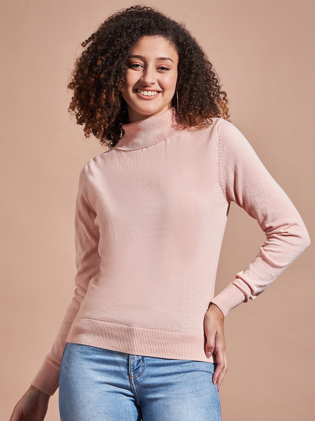 

HILL STREET Turtle Neck Cotton Pullover, Peach