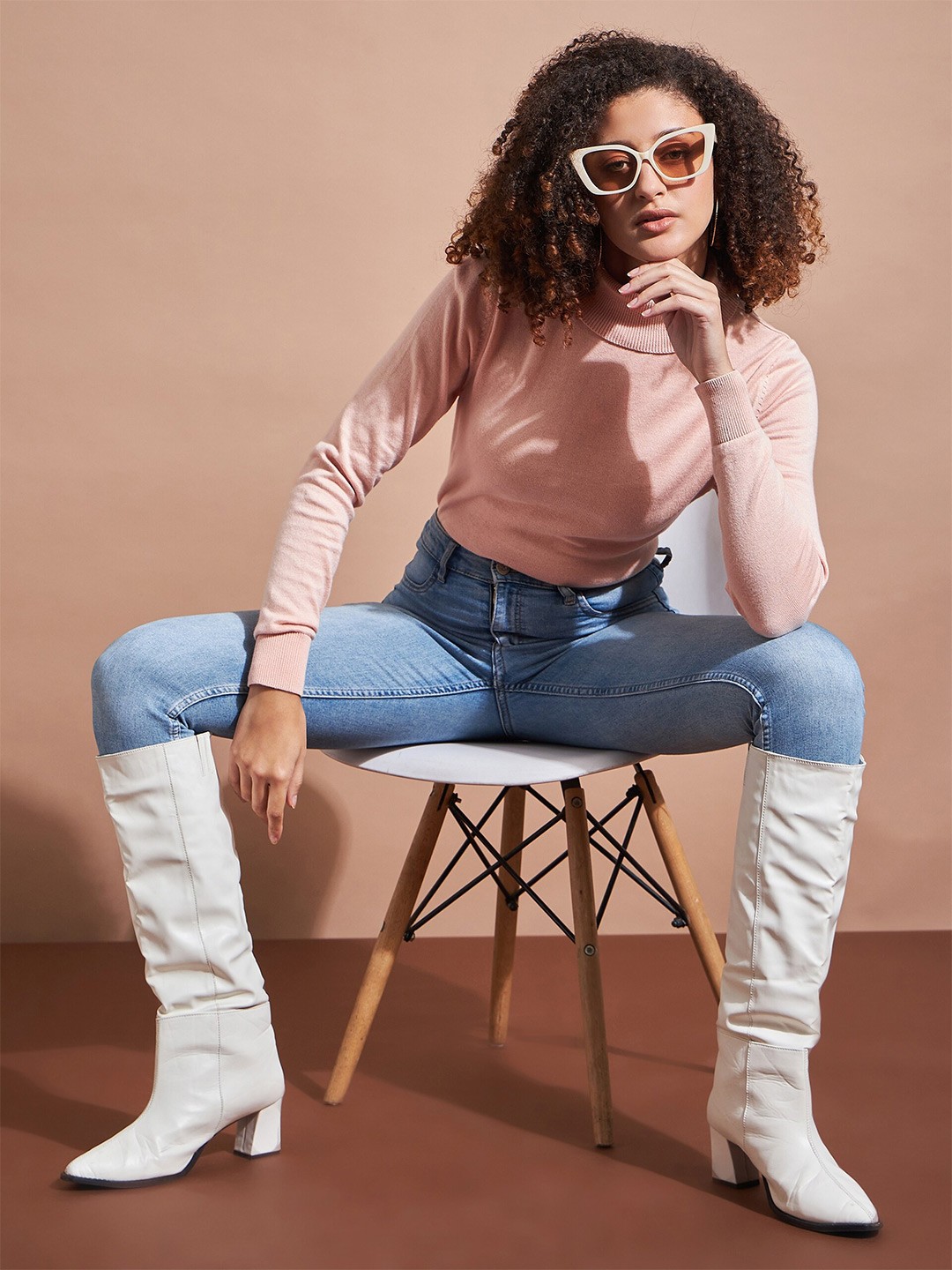 

HILL STREET Turtle Neck Cotton Pullover, Peach