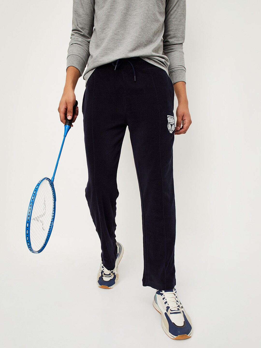 

max Men Mid-Rise Terry Cotton Track Pants, Navy blue