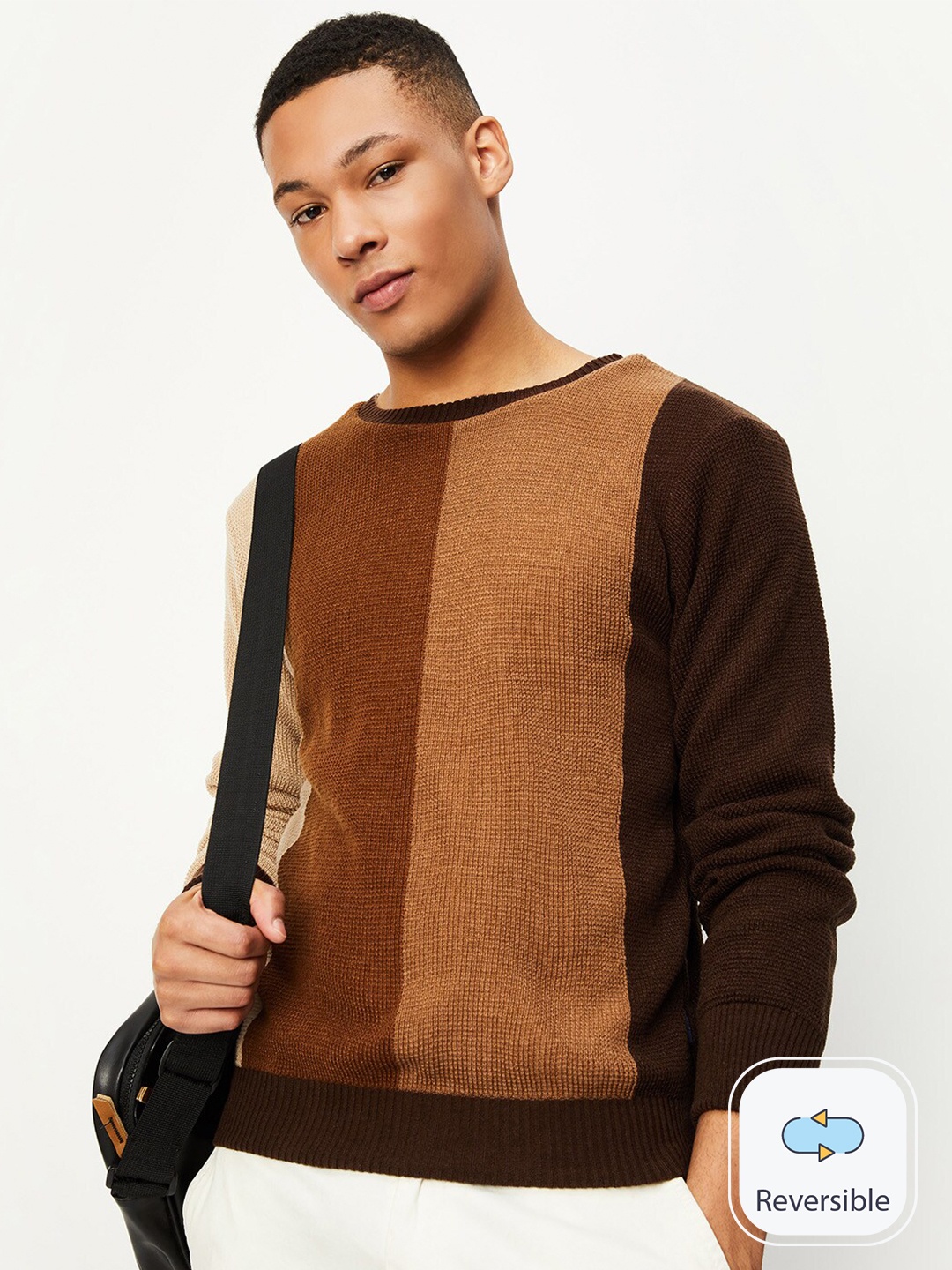

max Striped Reversible Pure Acrylic Pullover, Brown