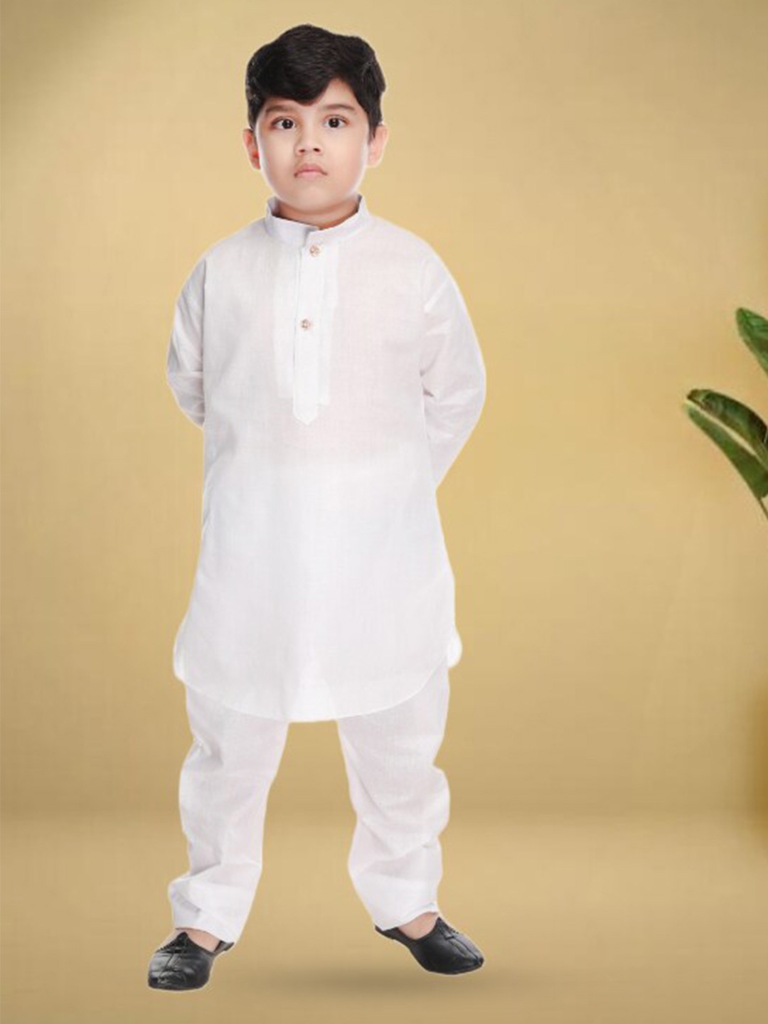 

BAESD Boys Mandarin Collar Pure Cotton Straight Kurta With Pyjamas, White