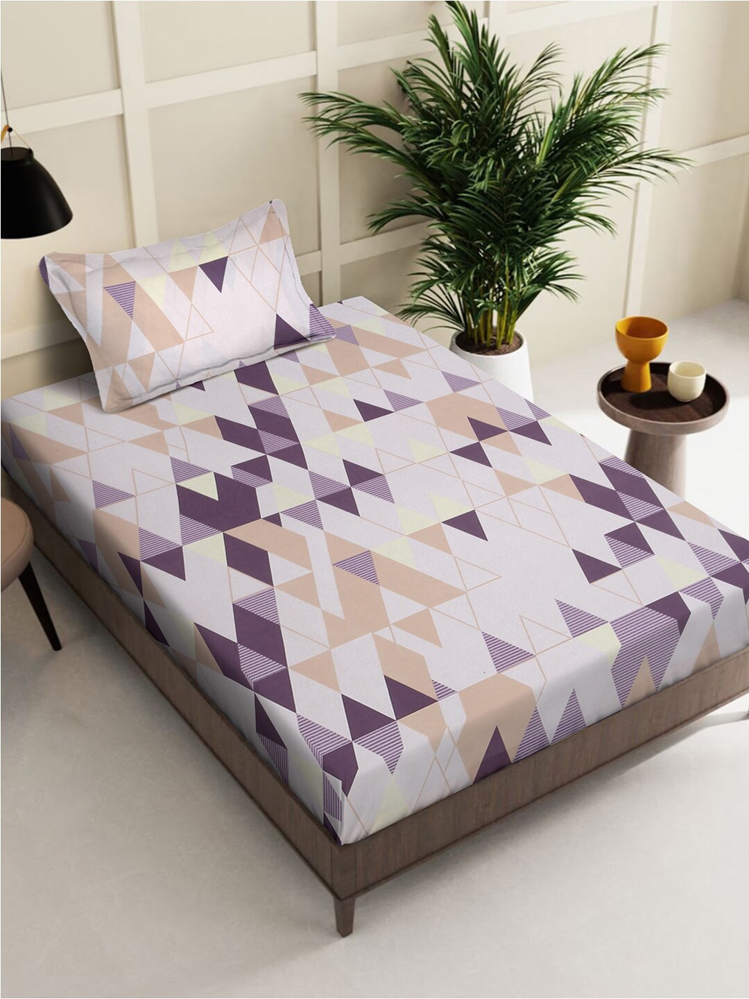 

KLOTTHE Purple Printed Pure Cotton 400 TC Single King Bedsheet & 1 Pillow Cover
