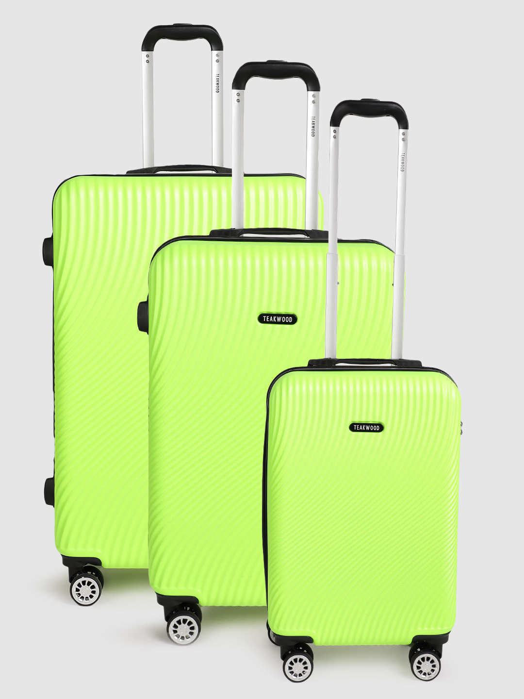 

Teakwood Leathers Set of 3 Velvet Textured 360 Degree Rotation Hard Trolley Bags 182.3L, Fluorescent green