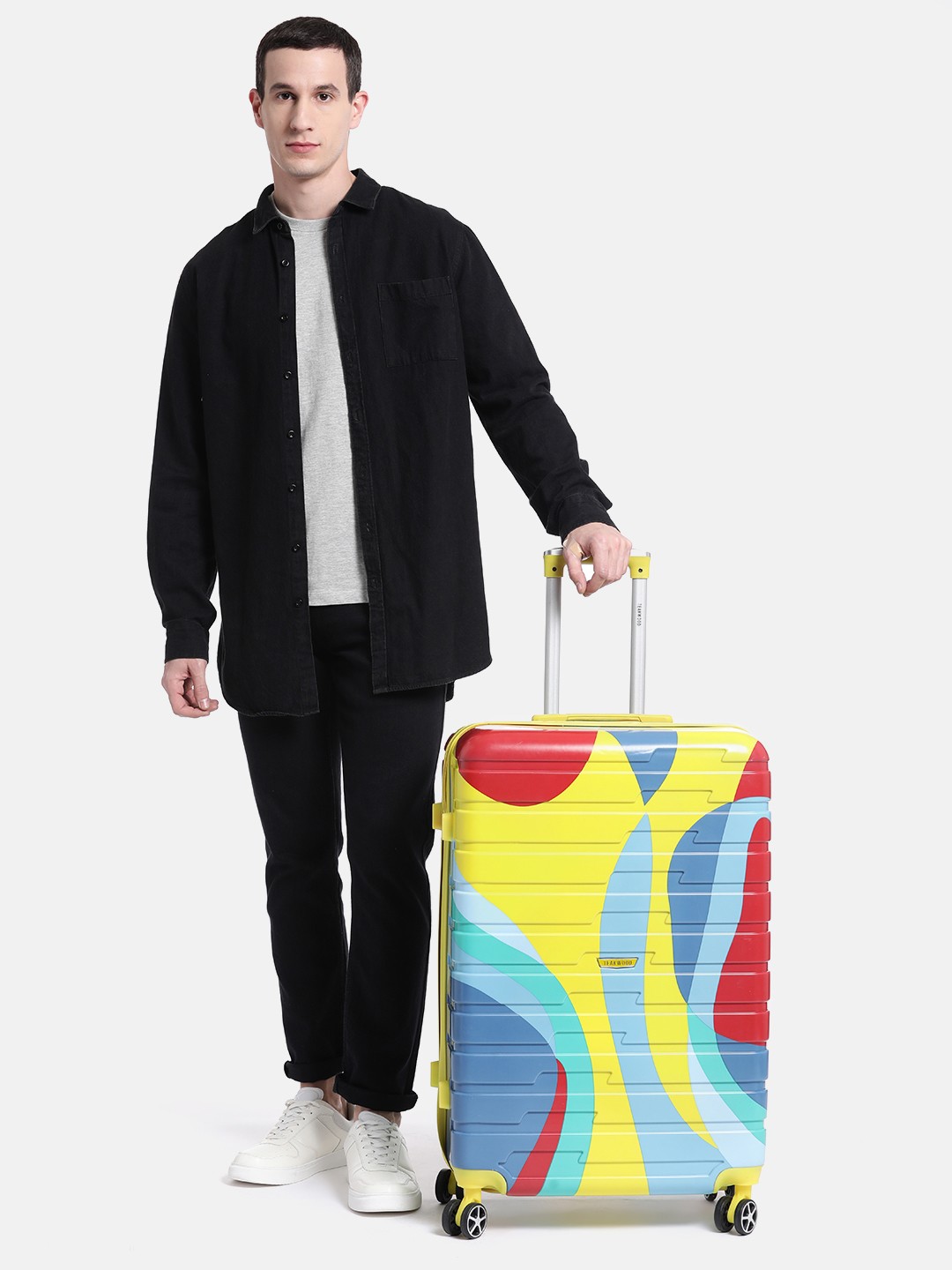 

Teakwood Leathers Carnival Print 360 Degree Rotation Hard Large-Sized Trolley Bag 95.5L, Yellow