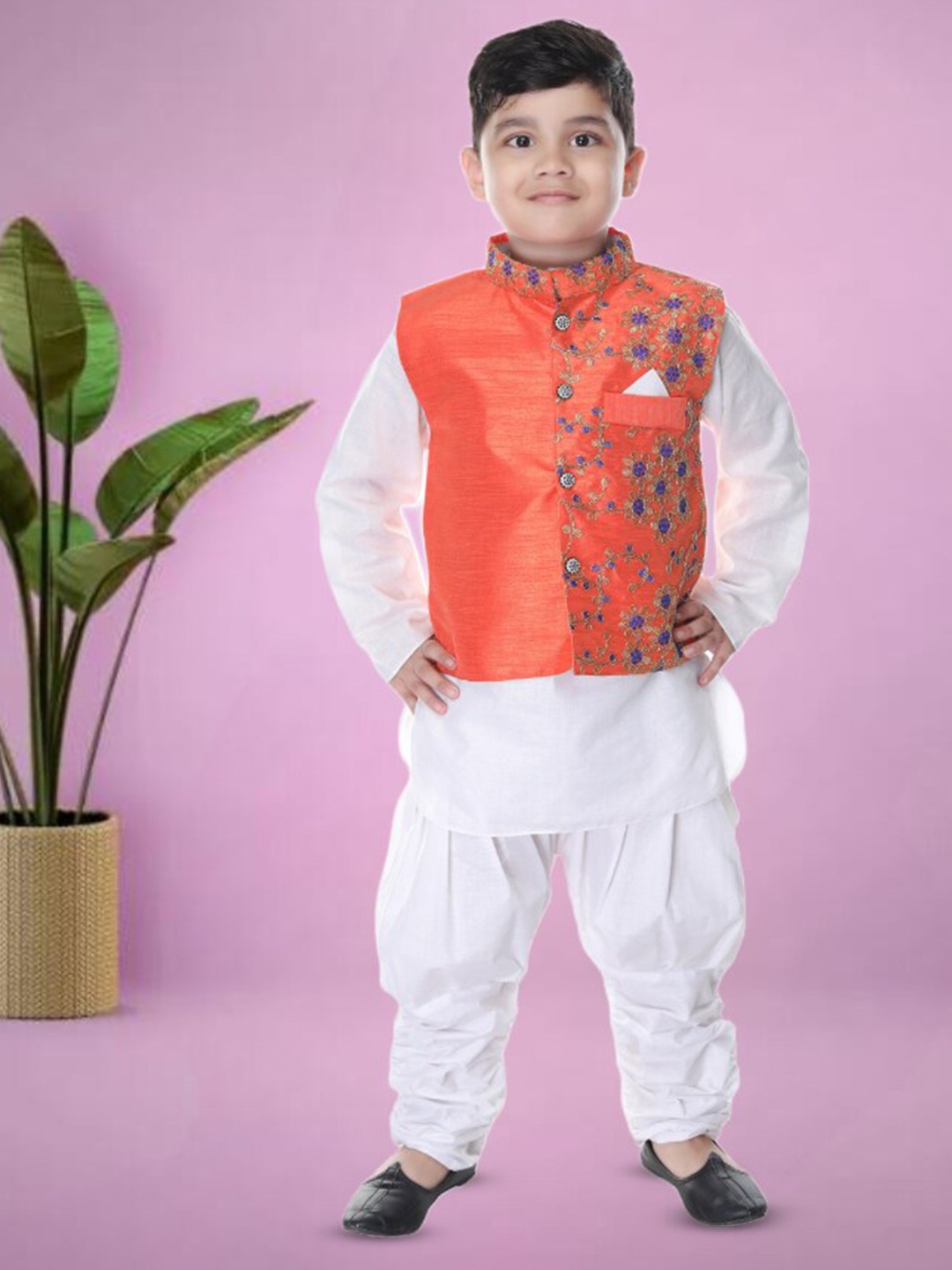 

BAESD Boys Floral Printed Kurta with Trouser & Waistcoat, Orange