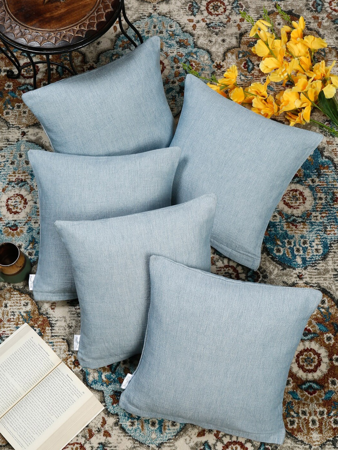 

KLOTTHE Blue 5 Pieces Self Design Pure Cotton Cushion Covers