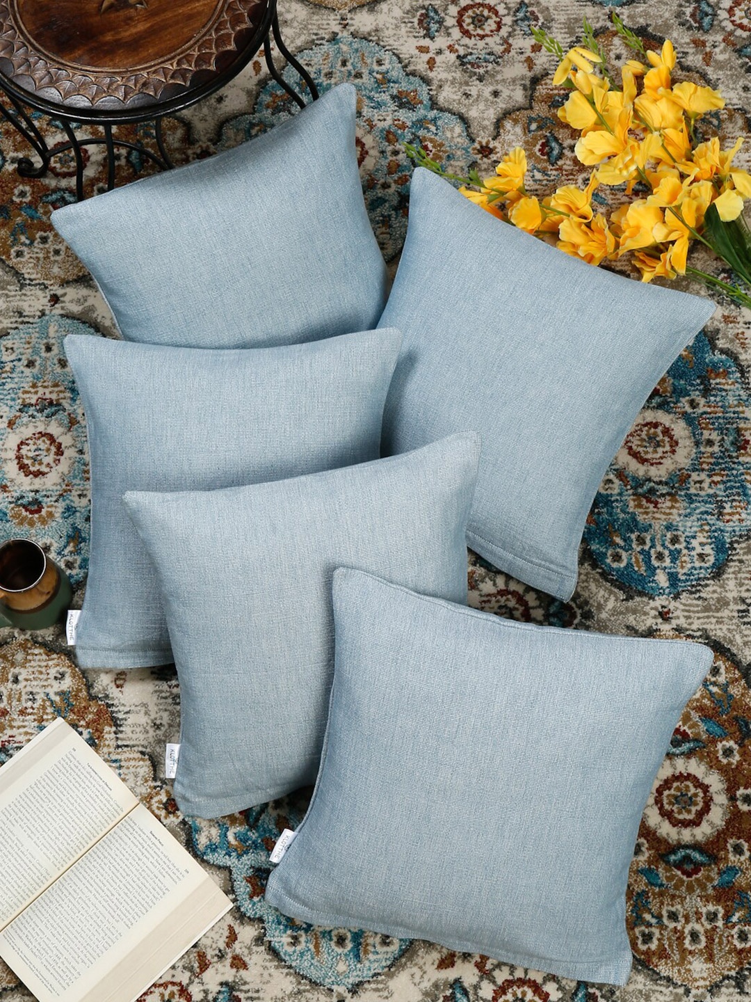 

KLOTTHE Blue 5 Pieces Self-Design Pure Cotton Cushion Covers