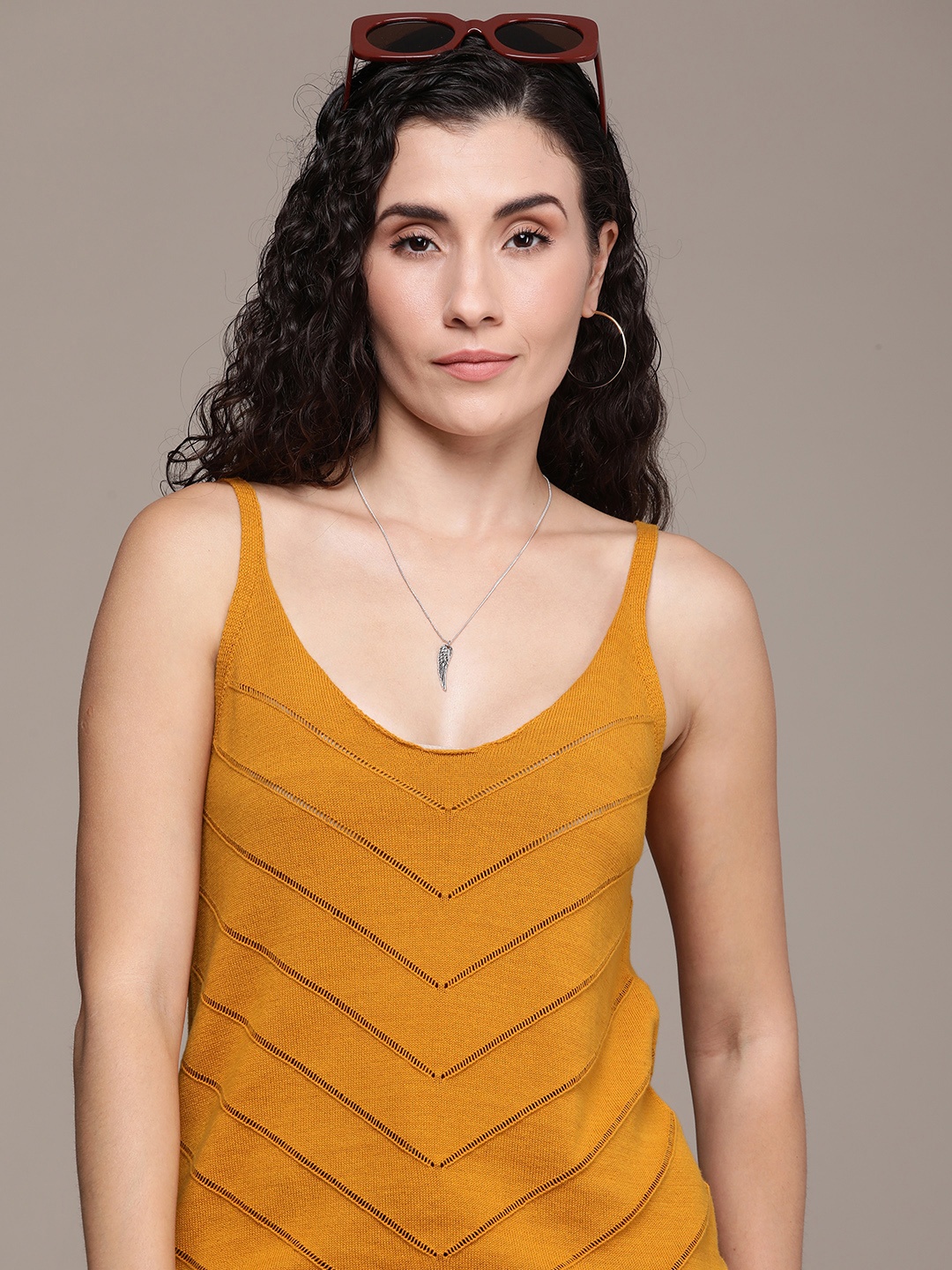 

Roadster Self Design Cotton Crochet Tank Top, Yellow