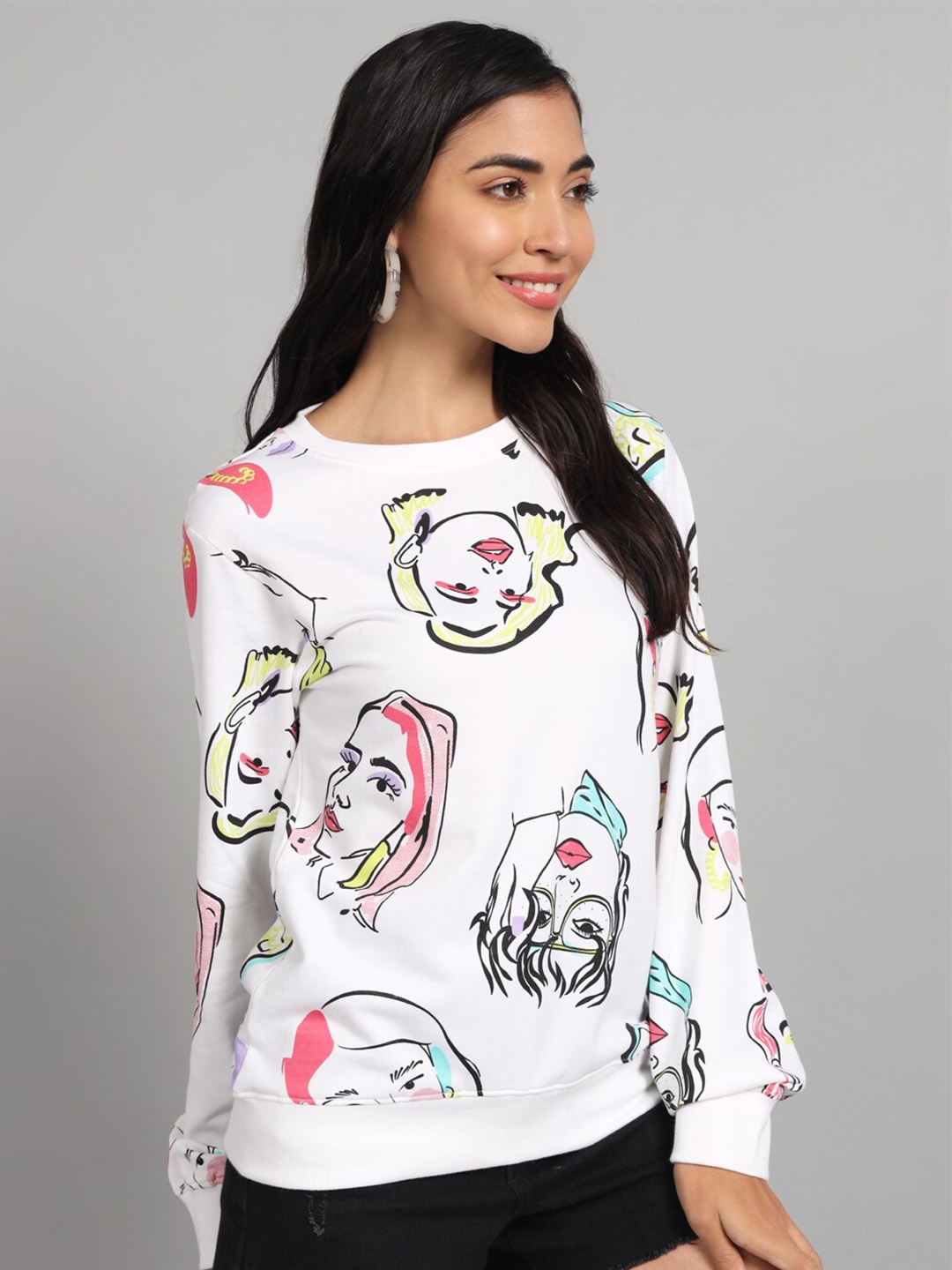 

The Dry State White Graphic Printed Fleece Pullover Sweatshirt
