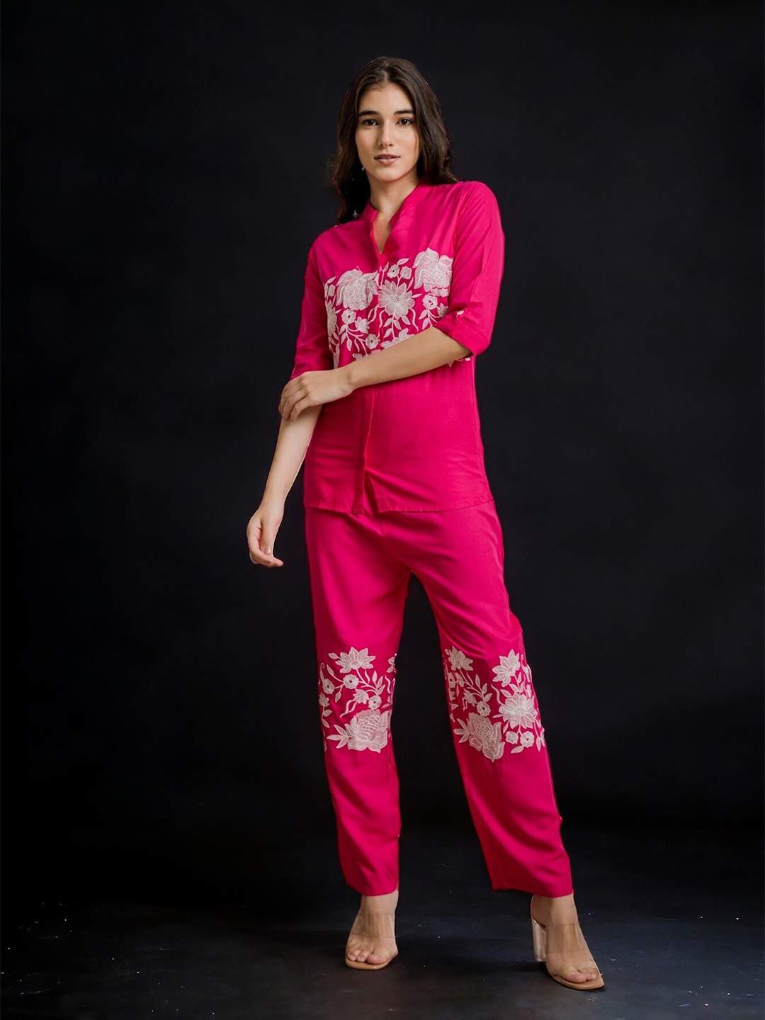 

KALINI Floral Printed Shirt With Trousers, Pink