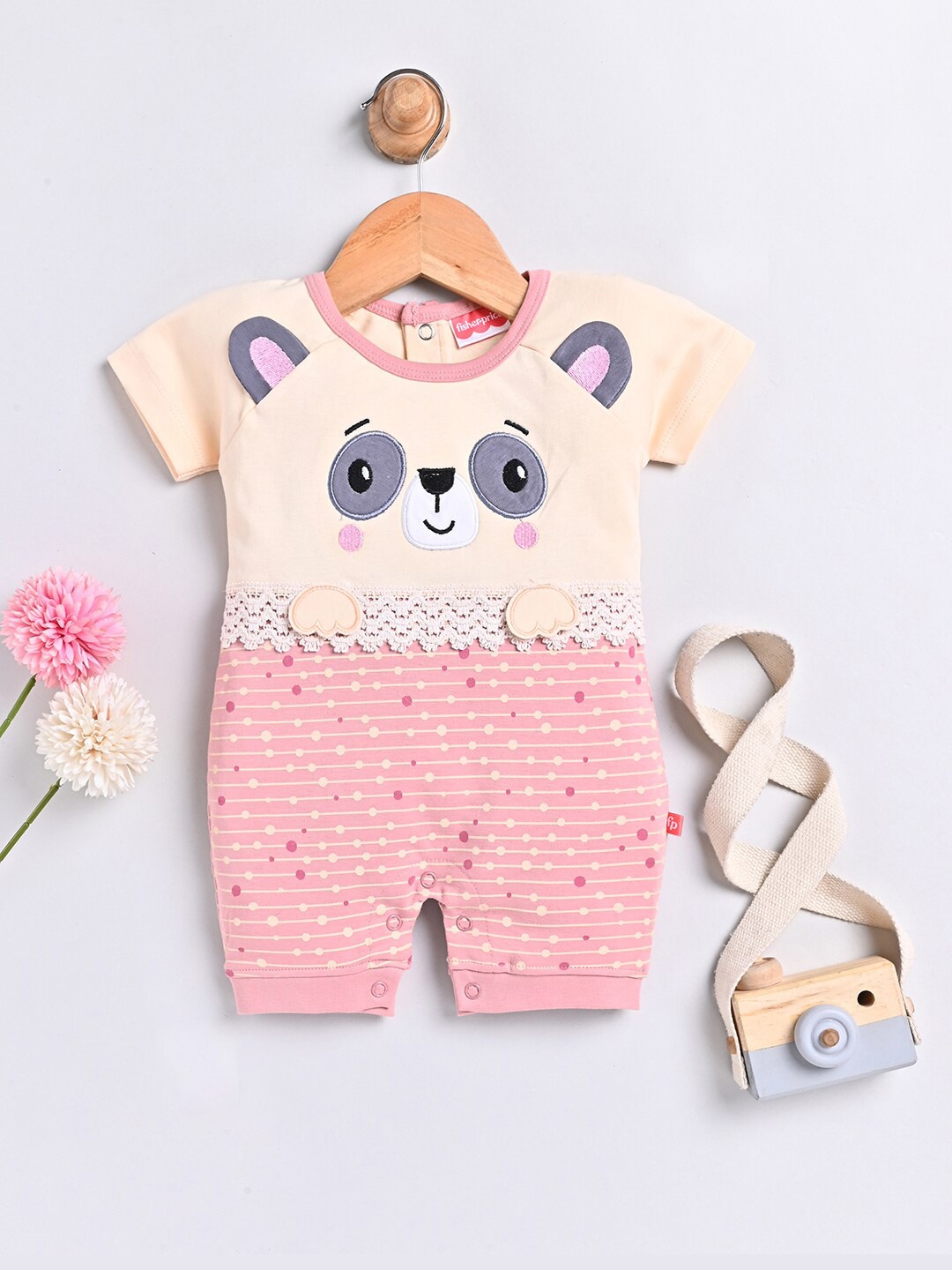 

Moms Love Girls Striped Cotton Rompers, Peach