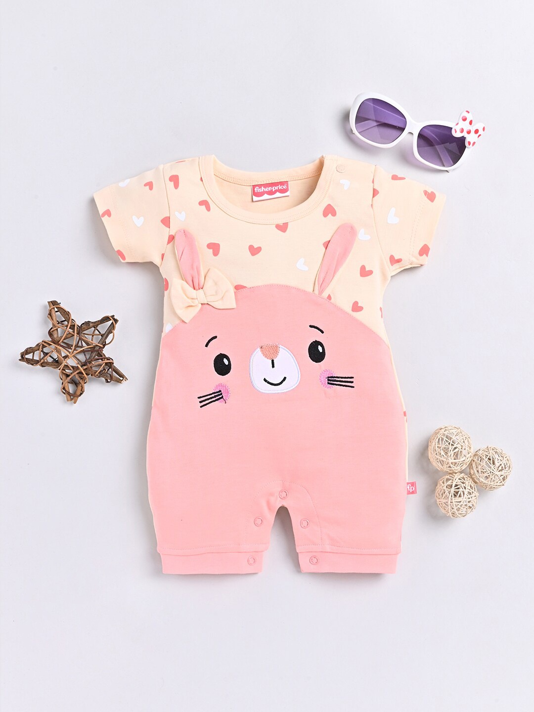 

Moms Love Infant Girls Printed Cotton Rompers, Peach