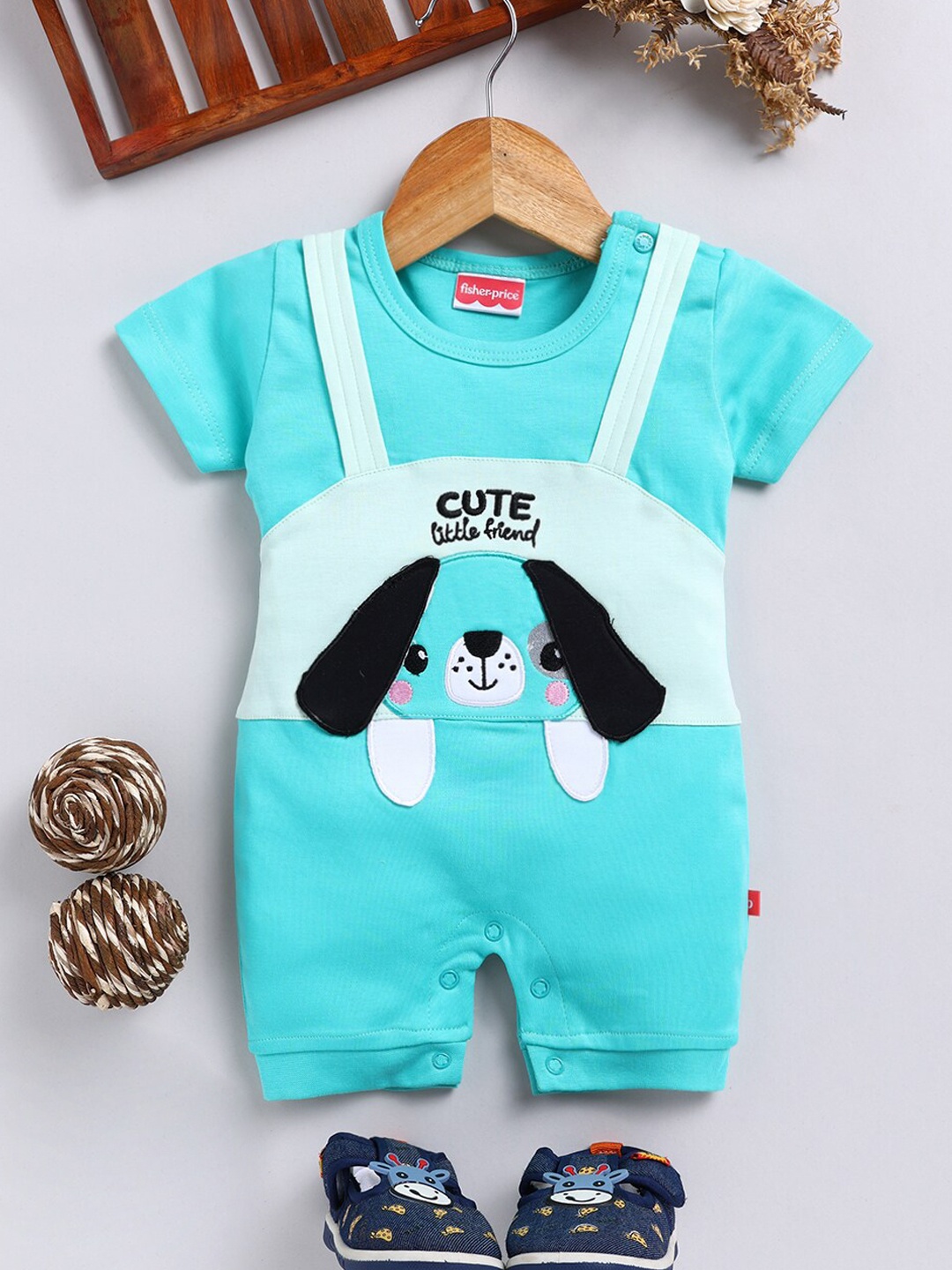 

Moms Love Infant Girls Self Design Cotton Rompers, Sea green