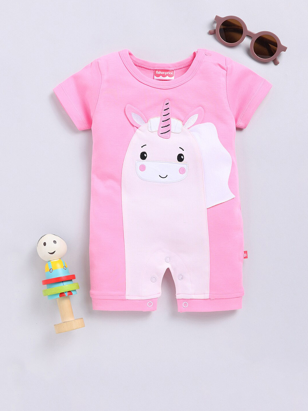 

Moms Love Infant Girls Unicorn Printed Cotton Rompers, Pink
