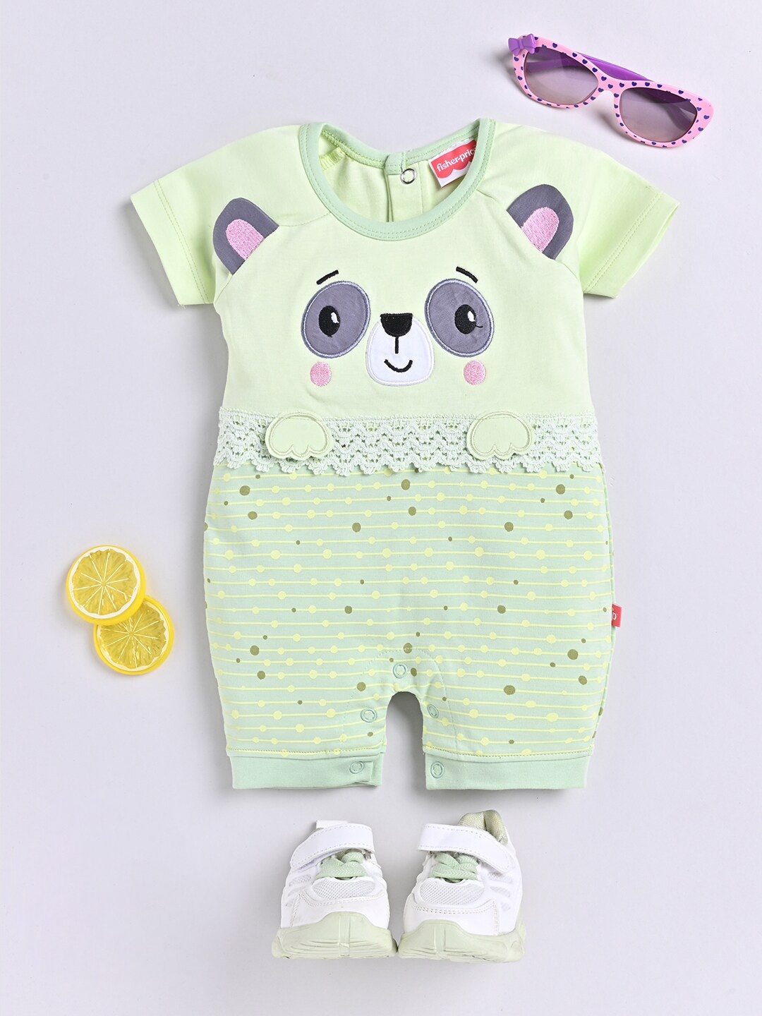 

Moms Love Infant Girls Printed Cotton Rompers, Green