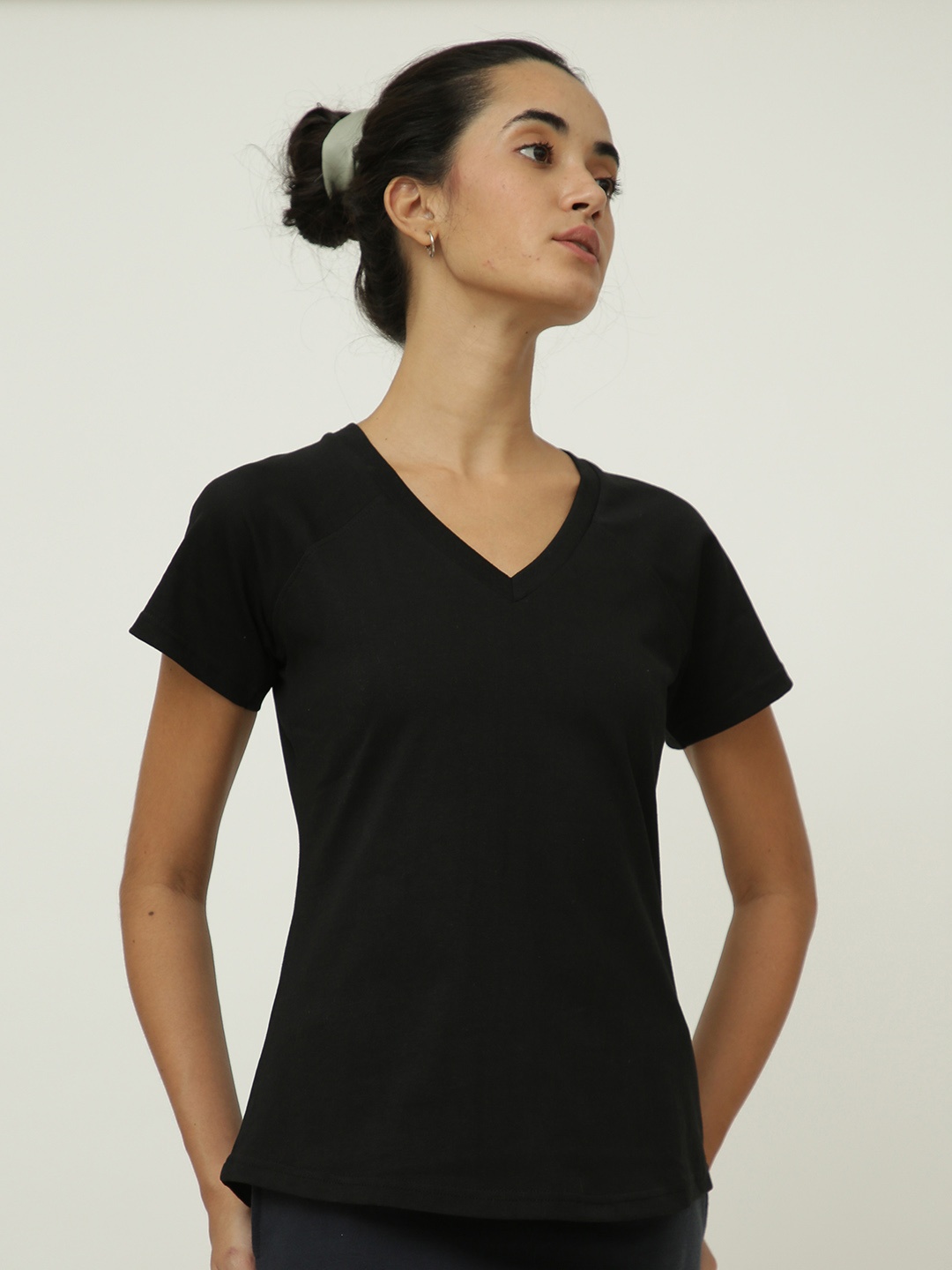 

Saltpetre Women Black V-Neck Organic Cotton T-shirt