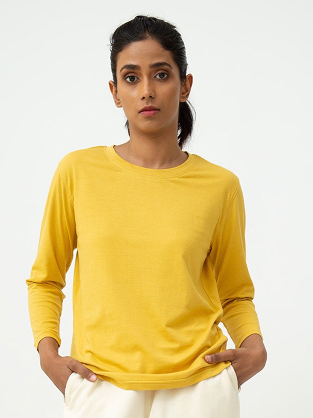 

Saltpetre Organic Cotton Round Neck Long Sleeves Lounge T-Shirt, Yellow